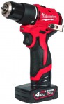 Milwaukee M12 BLPDRC-402C aku pklepov vrtaka, 2x aku 4.0Ah M12 B4 + C12 C + kufr, 4933500424