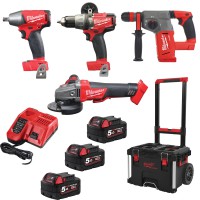 4933471148 MILWAUKEE M18 FPP4A-503P aku set FPD2 + CAG125XPDB + FIWF12 + CHX, 18V/3*5Ah, PACKOUT