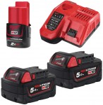 Milwaukee M18 NRG-502 aku nabjec sada, 2x M18 B5, 1x M12 B2, nabjeka M12-18 FC, 4933459217