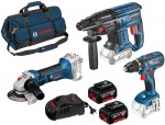 Bosch Professional 18V-Set: GSR + GBH + GWS + 2x GBA 5.0Ah, GAL, taka